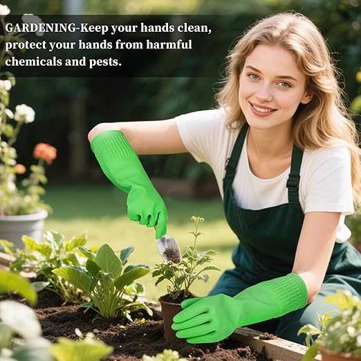 Rubber Gloves for Cleaning – 3 Pairs Reusable Gloves for Dishwashing, Kitchen and Household Tasks, 15-Inch Long, Non-Slip and Waterproof (X-Large)