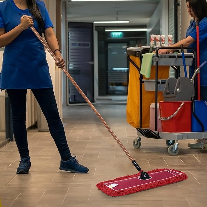 Matthew Cleaning 24'' Industrial Strength Cotton Dust Mop Refill Washable Replacement Heads for Residential & Commercial Use Fit Standard Dust Mop Frames, Hardwood,Concrete Floors Red 3 Pack