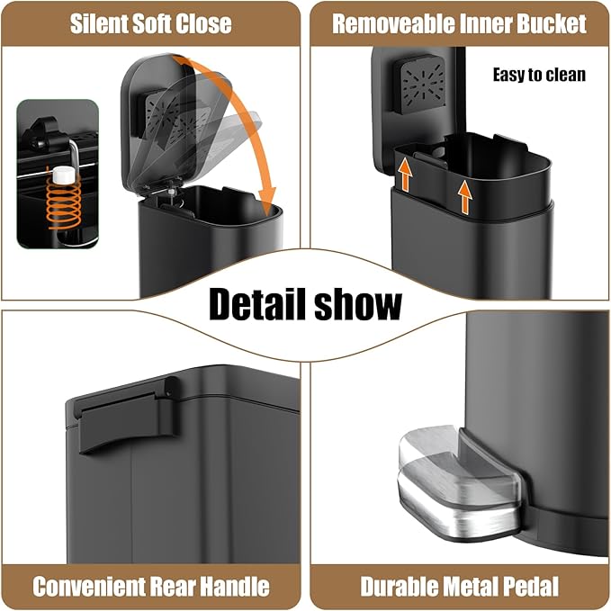 Dog Poop Trash Can Outside with Odor Control Lid & Step Pedal, 3.2Gal Stainless Steel Outdoor Trash Can, Waterproof Dog Waste Container - Includes 3 Carbon Filters & Bin Bag Holder