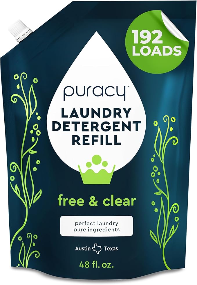 Puracy Laundry Detergent Refill - Enzyme-Powered Liquid Detergent Concentrate, Natural Laundry Detergent Seen on TikTok, Non-Toxic (Free & Clear, 48 fl oz, 192 Loads)