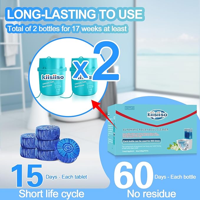 KIISIISO Toilet Bowl Cleaners, Septic-Safe Automatic Toilet Cleaner Bottles, Sustained-Release Toilet Tank Cleaners For Against Tough Stains, Long-Lasting Deep Cleaning & Freshness-2 Packs
