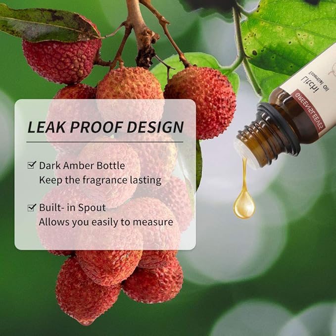GREENSLEEVES Litchi Essential Oil, 10ml Pure Plant-Based Fragrance Oil for Aromatherapy, Essential Oils for Diffuser, Air Freshener, Massage, Bath Bomb, Scented Candle Soap Making