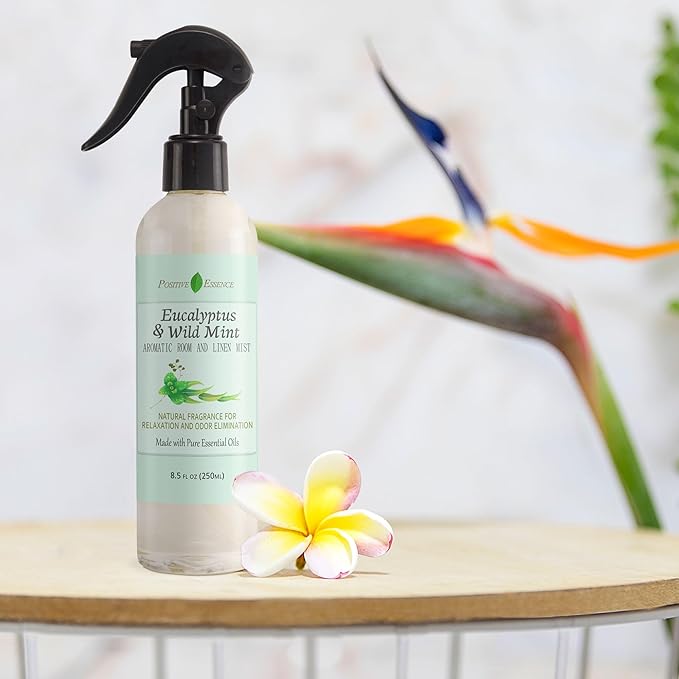 Eucalyptus & Wild Mint Room and Linen Spray, Natural Aromatic Mist Made with Pure Eucalyptus & Wild Mint Essential Oils, Refreshing Air Freshener Odor Eliminator Positive Essence (8.5 fl oz)