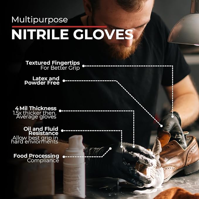 Black Nitrile Gloves Disposable Latex Free & Powder Free, 4 Mil Rubber Glove, Cleaning, Cooking, Mechanic(XS-XXL)