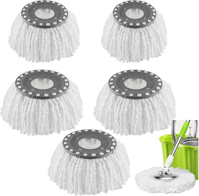 YWSHF 5 PCS Spin Mop Heads Replacement Refill for Old Hurricane Mr.Clean 360 Spin Magic Rotating Round Mop Microfibre Universal Spin Mop Heads Clean Mop Head Refill for Standard Mops (White-5PCS)