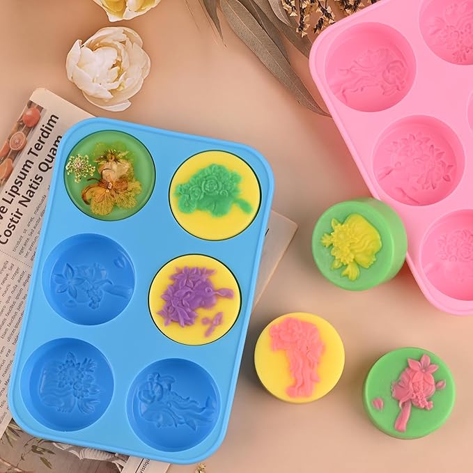 Moukiween Circular Silicone Soaps Mold,Loofah Soaps Molds,2PCS Silicone Soap Mold,Suitable for Making Soap,Bath Bombs,Shampoo Sticks,Candles and DIY Resin Handicrafts