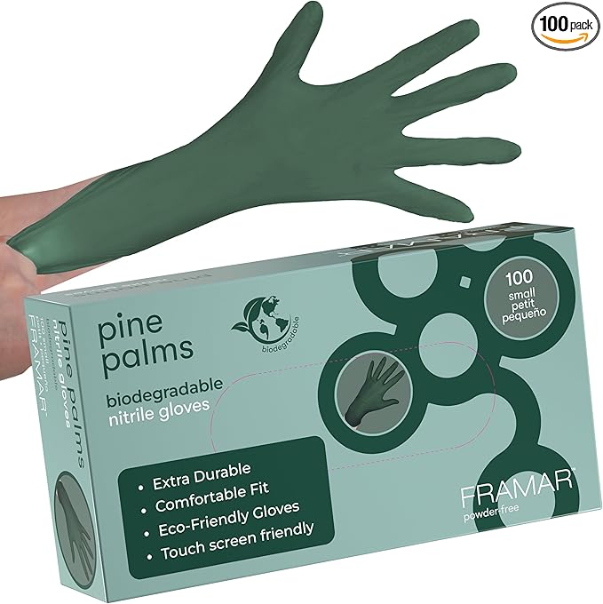 FRAMAR Green Gloves Disposable Latex Free – Powder Free Nitrile Gloves Small, Disposable Rubber Glove Small Nitrile Biodegradable Glove – 100 Pk