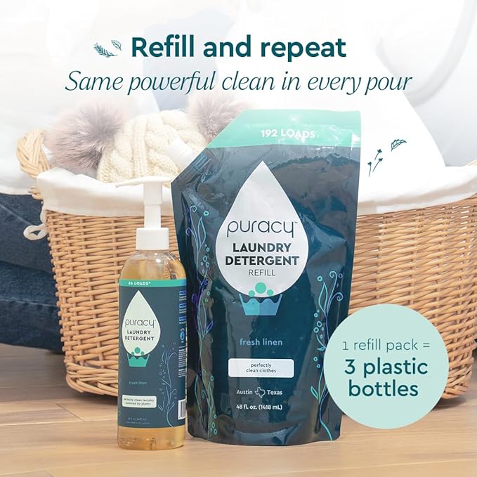 Puracy Laundry Detergent - Enzyme-Powered Liquid Laundry Detergent Concentrate, Natural Laundry Detergent Seen on TikTok, Non-Toxic (Fresh Linen, 16 fl oz, 64 Loads)