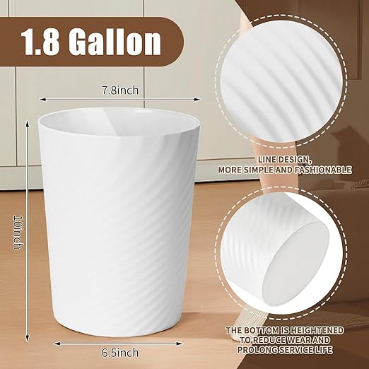 Small Trash Can - Plastic Waste basketbin for Office,Home,Bathroom,Kitchen - 1.8 Gallon - White