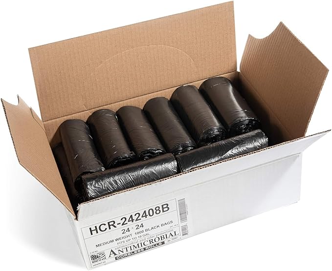 Aluf Plastics High Density Trash Bags, 10 Gallon, 1000 Count, 8 Micron (eq), 24" x 24", Black, for Bathroom, Office, Industrial, Commercial, Janitorial, Municipal, Recycling