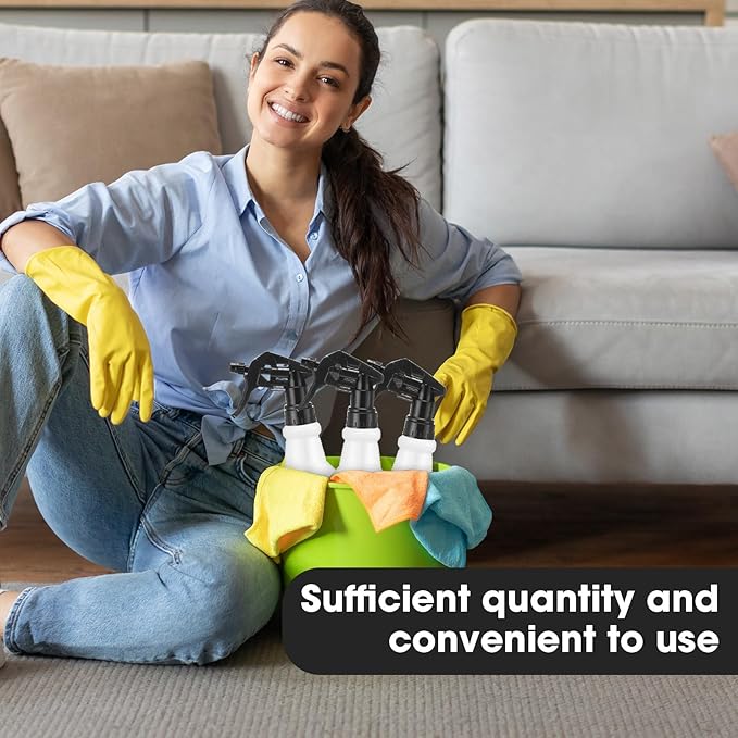 Zubebe 24 Pack 32 oz Plastic Spray Bottle Bulk Empty Leakproof Heavy Duty Spray Bottles for Cleaning Supplies Mist Bottles with Label and Adjustable Nozzle for Plant(Black,No Scale)