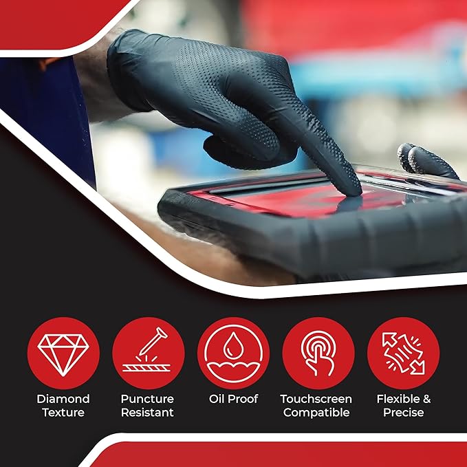 Industrial Nitrile Gloves – Heavy Duty Latex & Powder Free Disposable Gloves with Diamond Texture