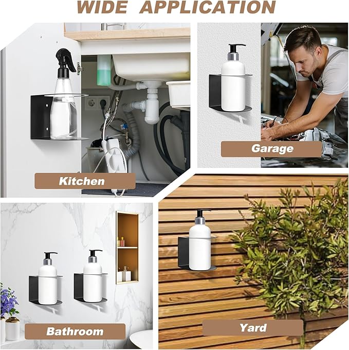 4 Pack Spray Bottle Holders, Wall Mount Bottle Steel Organizer Heavy Duty Paint Spray Can Holder Rack with Hardware Easy Install for Garage Home Workspace, Black