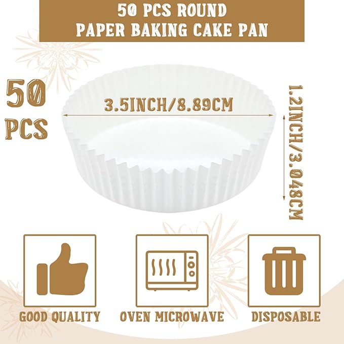 Uiifan Disposable Round Cupcake Liners Paper Baking Cups Wrappers Cupcake Paper Microwave Oven Safe Bakeware Mold for Snacks Cakes(White,50 Pcs)