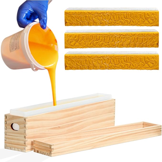 Rectangle Silicone Soap Mold, 2200ml/77oz Tall Skinny Soap Making Mold with Wooden Box and Lid for DIY Soap Making