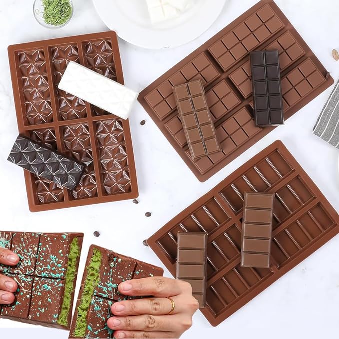 3 Pack Chocolate Mold Silicone, 6 Cavity Silicone Deep Chocolate Bars Molds, Non-stick Dubai Chocolate Mold for Dubai Bar Pistachio, Chocolate Snacks, Milk Bar