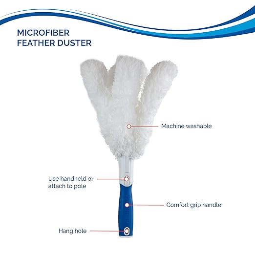 Unger Connect and Clean Microfiber Feather Duster for Household Cleaning and Dusting, Cleans Fragile Objects, Glassware, Vases, Picture Frames, Machine Washable, Compatible with Threaded Pole