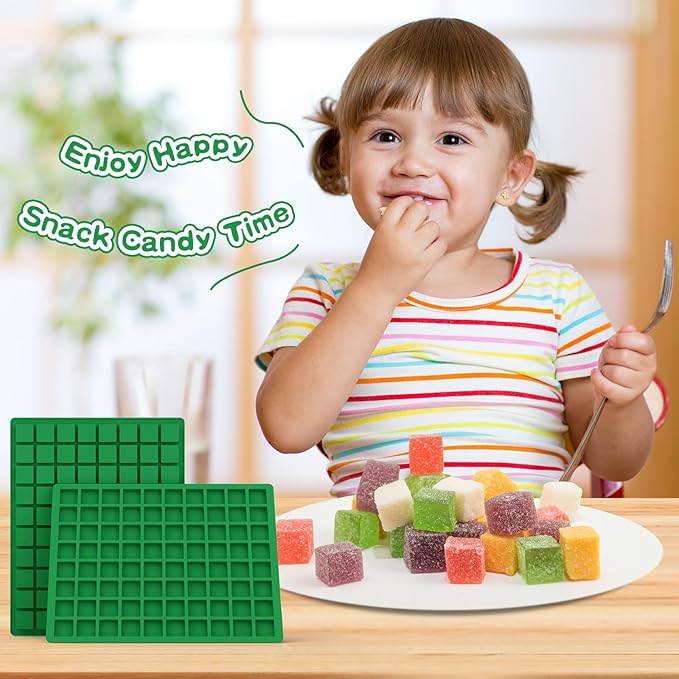 Chocolate Molds, 80 Cavities Gummy Molds, Non Stick Silicone Candy Molds for Square Chocolates, Caramels, Keto Snack Fat Bombs, Ice Cubes, Jellies, Gummies and Pet Snacks, Candy Molds Bite Size