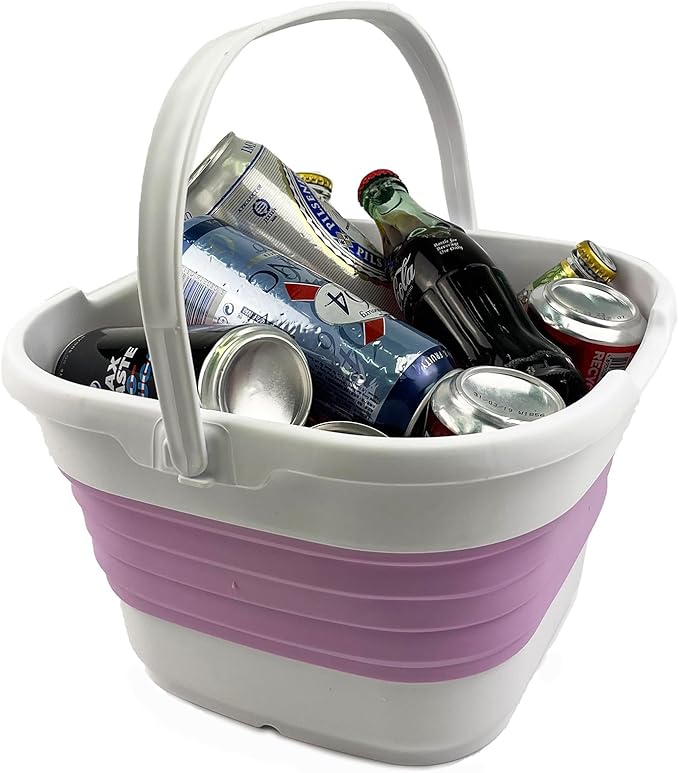 SAMMART 9.5L (2.5 Gallon) Collapsible Rectangular Handy Bucket (White/Pale Purple)