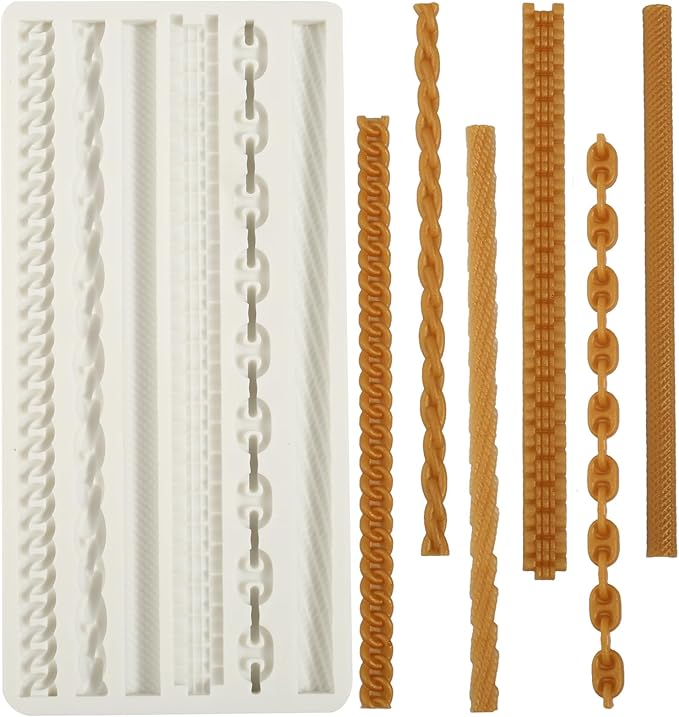 1 Pcs Baroque Cake Decoration Fondant Mold, Cuban Chain Chocolate Silicone Mold, for Kitchen Baking Biscuit Candy Cupcake Toppers Dough Gum UV Resin Clay