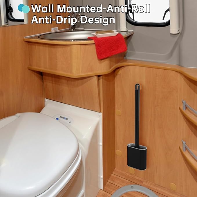 rv Essentials, RV Toilet Brush, Toilet Brush Silicone Won't Damage Toilets, Wall Mounted Toilet Brush-Anti-Roll, Anti-Drip Design, Suitable for RV Travel Trailers and Campers, Made by RVers for RVers