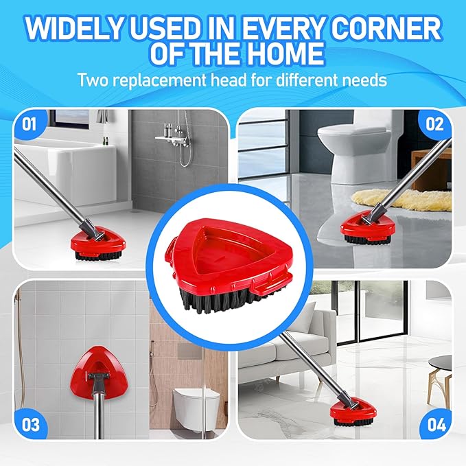 7 Pack Spin Mop Head for O-Ceda RinseClean 2 Tank System, 4 Triangle Microfiber Mop Replacement Refills, 2 Upgraded Scrub Brush & Base Head Deep Clean Mop Head for Home Office Bathroom