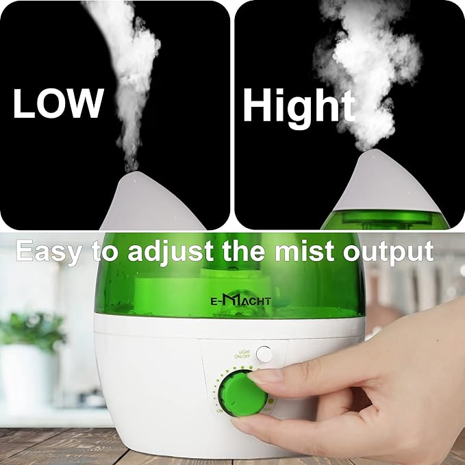 Cool Mist Humidifier for Bedroom & Small Rooms, Quiet 360° Rotation Nozzle, Adjustable, Night Light & Auto Shut-Off, Ideal for Office, Nursery & Plants