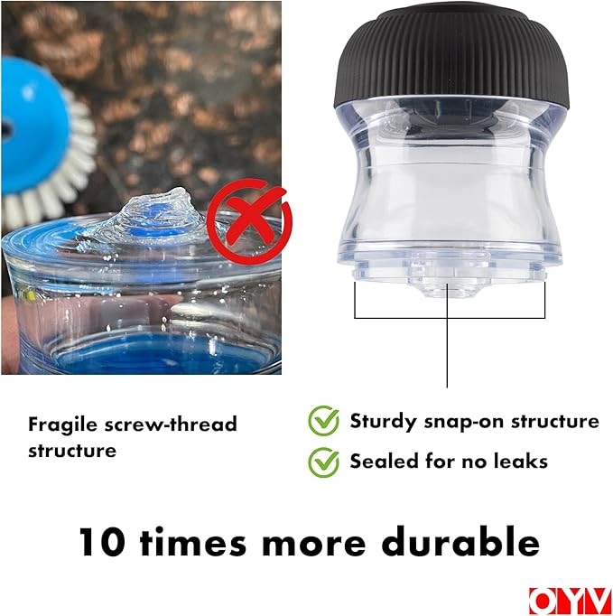 Soap Dispensing Palm Brush, Dish Brush Set with Silicone Drip Tray and One Refill, Kitchen Dish Scrub Brush for Cleaning Pots, Pans, Sinks