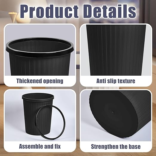 ZXJ Plastic Trash Can - 2 Gallon - Black - Laundry Room,Bathroom,Kitchen,Office,Dormitory,Camping,Kids Room