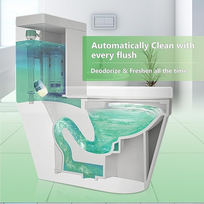 Toilet Bowl Cleaner Tablets, Automatic Toilet Bowl Cleaners, Long-Lasting Toilet Tabs Drop in Tank for Deodorizing & Descaling, Green & Yellow, 12 Packs