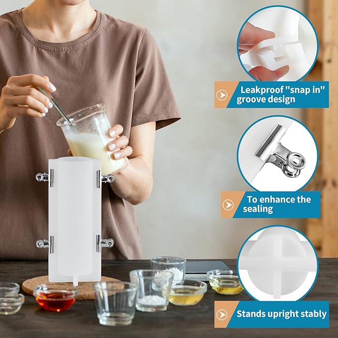 Tube Soap Mold with Clips, 1000ml Silicone Column Mould, Embed Soap Making Supplies for DIY Soap, Handmade Candle