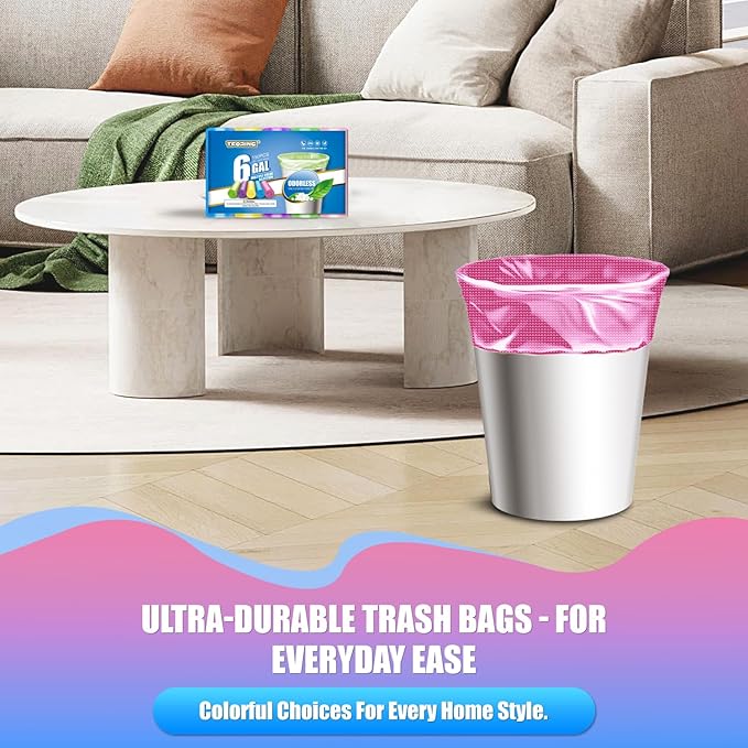 6 Gallon Trash Bags Colored 0.94 Mil Thick - 150 Count Medium Garbage Bags for Bathroom, 22 Liter Plastic Wastebasket Liners for Home Office Kitchen