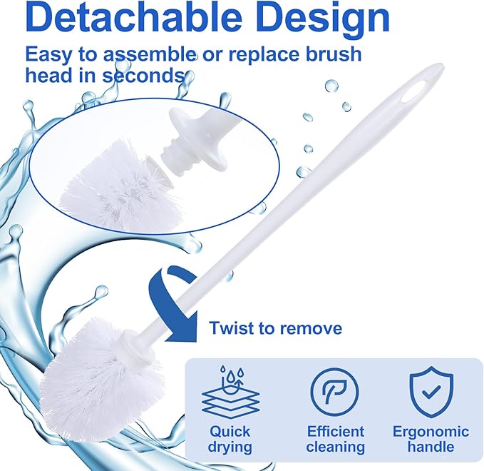 15 Pack 14.2 Inch Toilet Brush Commercial Heavy Duty Toilet Bowl Cleaning Scrubber White Long Handle Toilet Bowl Brush for Home Restrooms Bathroom Cleaning Supplies