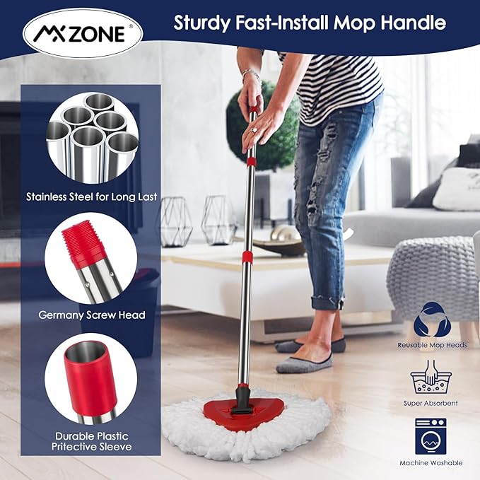 Spin Mop Head Replacement Base Handle Compatible with O Cedar EasyWring 1-Tank System, 4 Mop Replace Heads, 1 Mop Handle, 1 Mop Base and 1 Mop Base Scrub Brush Combo Set