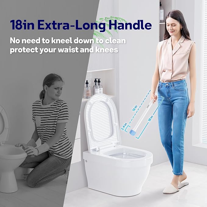 8 Pack Pumice Stone Toilet Bowl Set with 18 in Extra Long Handle,White Holder Case,Pumice Stone for Cleaning, for Cleaning Toilets, Bathtubs, Grills, Swimming Pools, Sinks