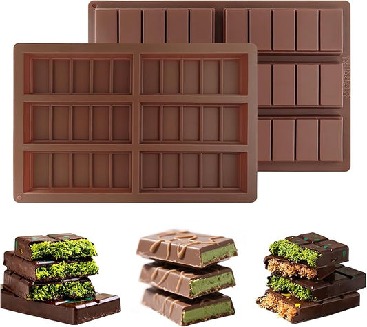 2 Pack Deep Silicone Chocolate Bar Molds - Non-Stick Candy Bar mold, Reusable Chocolate Molds for Dubai Pistachio Chocolate, Protein & Energy Bars, DIY Gifts and Homemade Snacks, Wax Melts