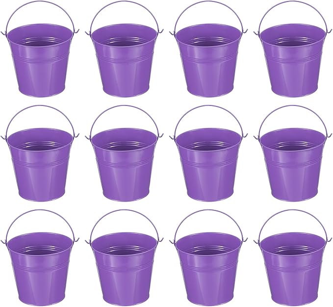 PATIKIL 5.1"x4.7" Small Metal Buckets with Handle, 12 Pcs Mini Galvanized Bucket Colorful Easter Buckets for Crafts Party Favors Decoration, Dark Purple