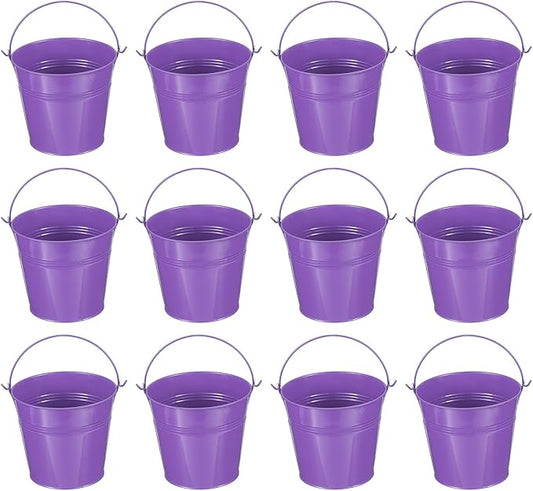 PATIKIL 5.1"x4.7" Small Metal Buckets with Handle, 12 Pcs Mini Galvanized Bucket Colorful Easter Buckets for Crafts Party Favors Decoration, Dark Purple