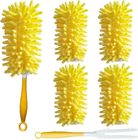 Reusable Duster for Swiffer, 4 Refills +1 Handle, 360 Heavy Duty Duster Refill Compatible with Swiffer Hand Dusters, for Dusting Furniture, Blinds, Ceiling Fans, Walls and More, Yellow