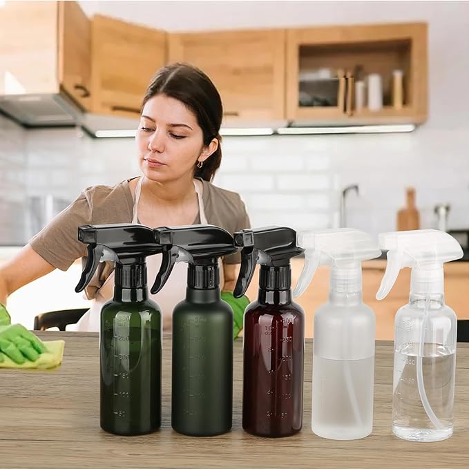 Plastic Spray Bottles (2 Pack 10 oz), Leakproof Adjustable Fine Mist & Jet Stream Nozzle, Premium BPA-Free Plastic Multi-Purpose for Hair, Plants, Cleaning (2 PACK GREEN)