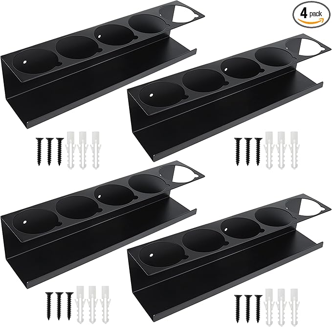 RealPlus Aerosol Spray Can Holder Rack Organizer, 5 Can Spray Bottle Holder Heavy-Duty Steel Wall Mounted for Garage and Workspace, Pack of 4