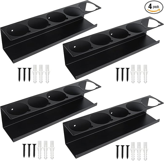 RealPlus Aerosol Spray Can Holder Rack Organizer, 5 Can Spray Bottle Holder Heavy-Duty Steel Wall Mounted for Garage and Workspace, Pack of 4