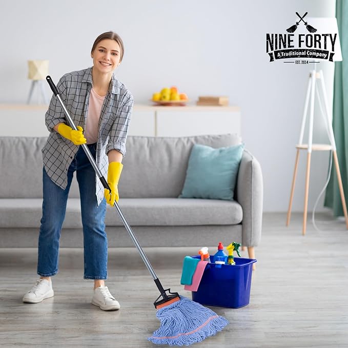 Nine Forty 2-Pack Industrial and Commercial-Grade Looped End Wet Mop Head Refill - Heavy Duty 20 Inch 4-Ply Premium Synthetic Yarn - for Optimal Absorption and Durability - Blue (2 Pack, Large)