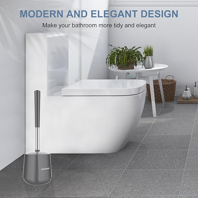 SetSail Silicone Toilet Bowl Brush and Holder Automatic Toilet Brushes for Bathroom with Holder Ventilated Toilet Cleaner Brush for Toilet Scrubber Cleaning - Grey
