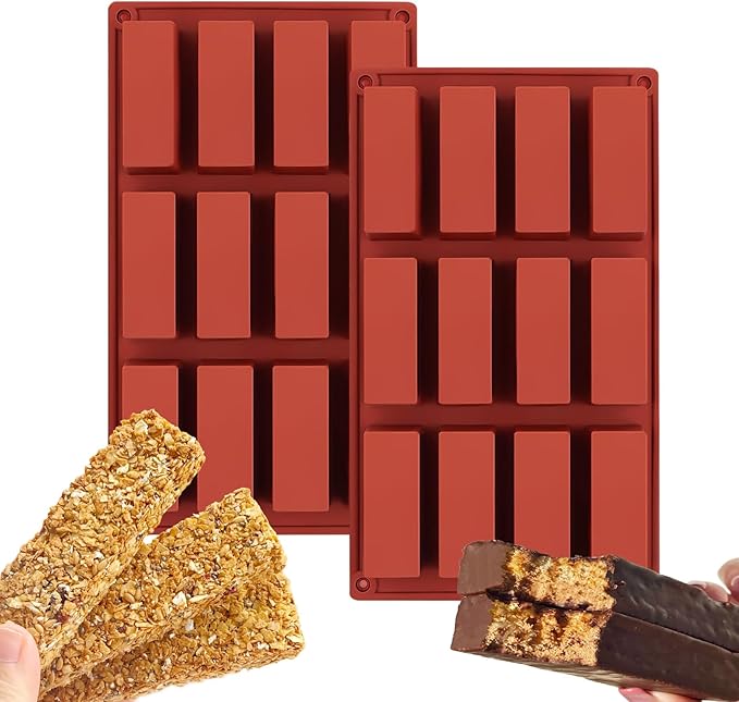 Silicone Granola Chocolate Molds, 12 Cavity Rectangle Mold for Chocolate Cheesecake 11.6 x 6.7 inches