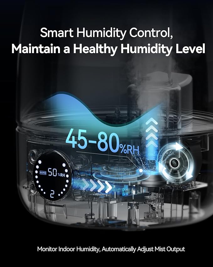 Humidifiers for Bedroom Large Room Home, 3L Cool Mist Humidifiers for Baby Nursery & Plants, Ultrasonic, Oil Diffuser, Timer, Auto Shut-Off, 360° Nozzle, 26dB Quiet, Automatic Mode