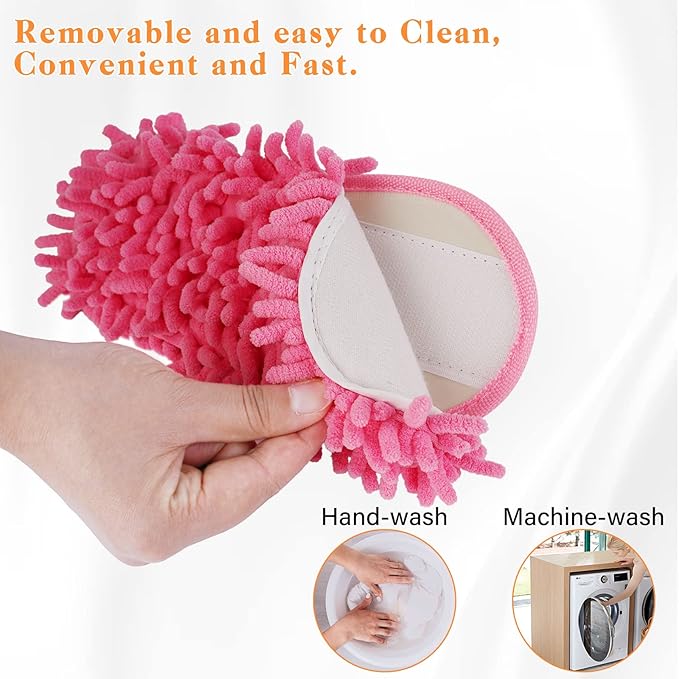 Liitrton 1 Pair Detachable Mop Slippers Shoes Microfiber Chenille Soft Comfortable Dust Dirt Hair Cleaner (Pink)