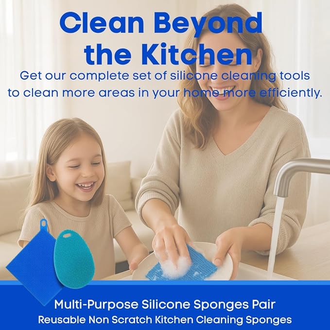 Silicone Dish Sponge Dish Scrubber (Oval and Square) - Dual-Sided, Food Grade Silicone Sponges for Dishes and Housecleaning 2-Pack