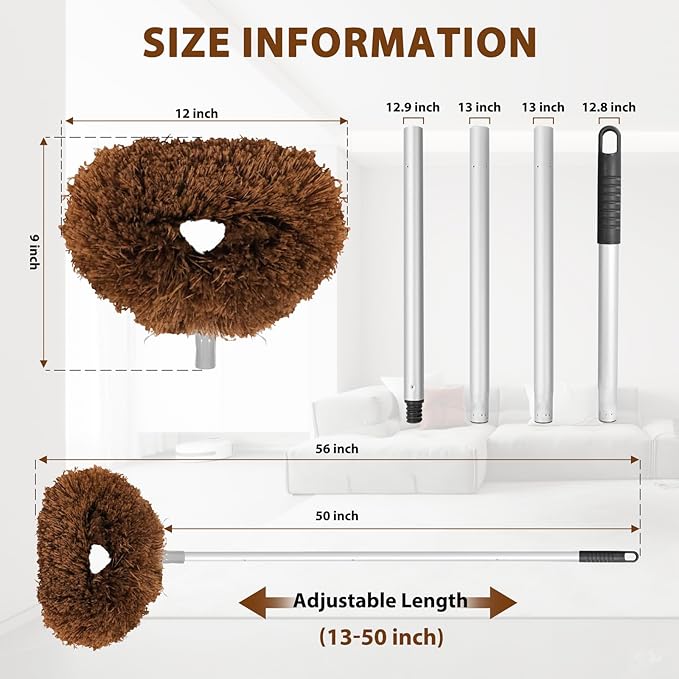 Ceiling Fan Cleaner Duster High Ceiling Extended Fan Blade Cleaner from 13 to 50 Inch Reusable Microfiber Ceiling Fan Duster with Extension Handle for Furniture Bookshelves Wall Door (Brown)