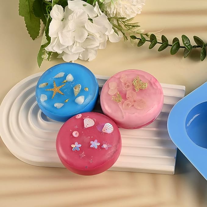 Sakolla 2 Pack 4 Cavity Round Silicone Soap Molds Cylinder Handmade Soap Molds for Soap Making Supplies DIY Bath Bombs Shower Steamer Lotion Bars Cake Baking Candle Tray